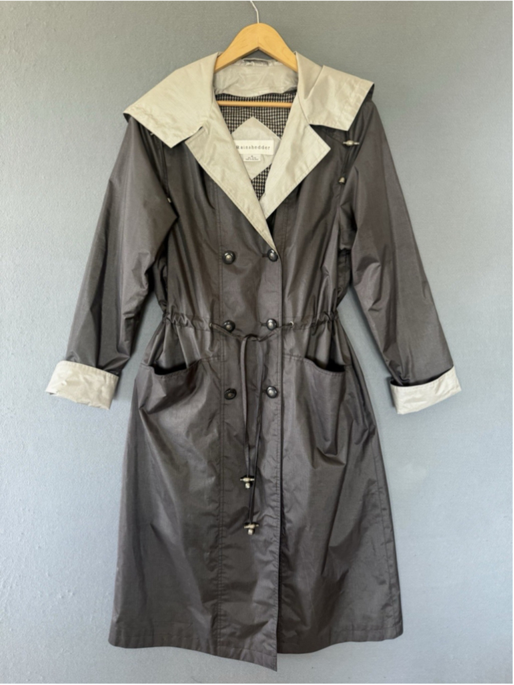 Rainshedder Women’s 10 Metallic Taupe Trench Rain Coat Hood Zip Out Liner